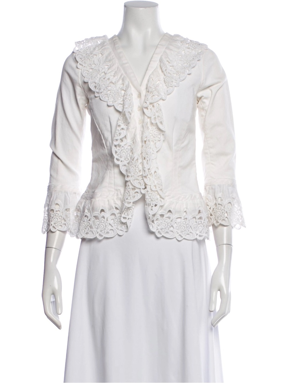Ralph Lauren 2000s Black Label White Ruffle Lace Denim Jacket 6